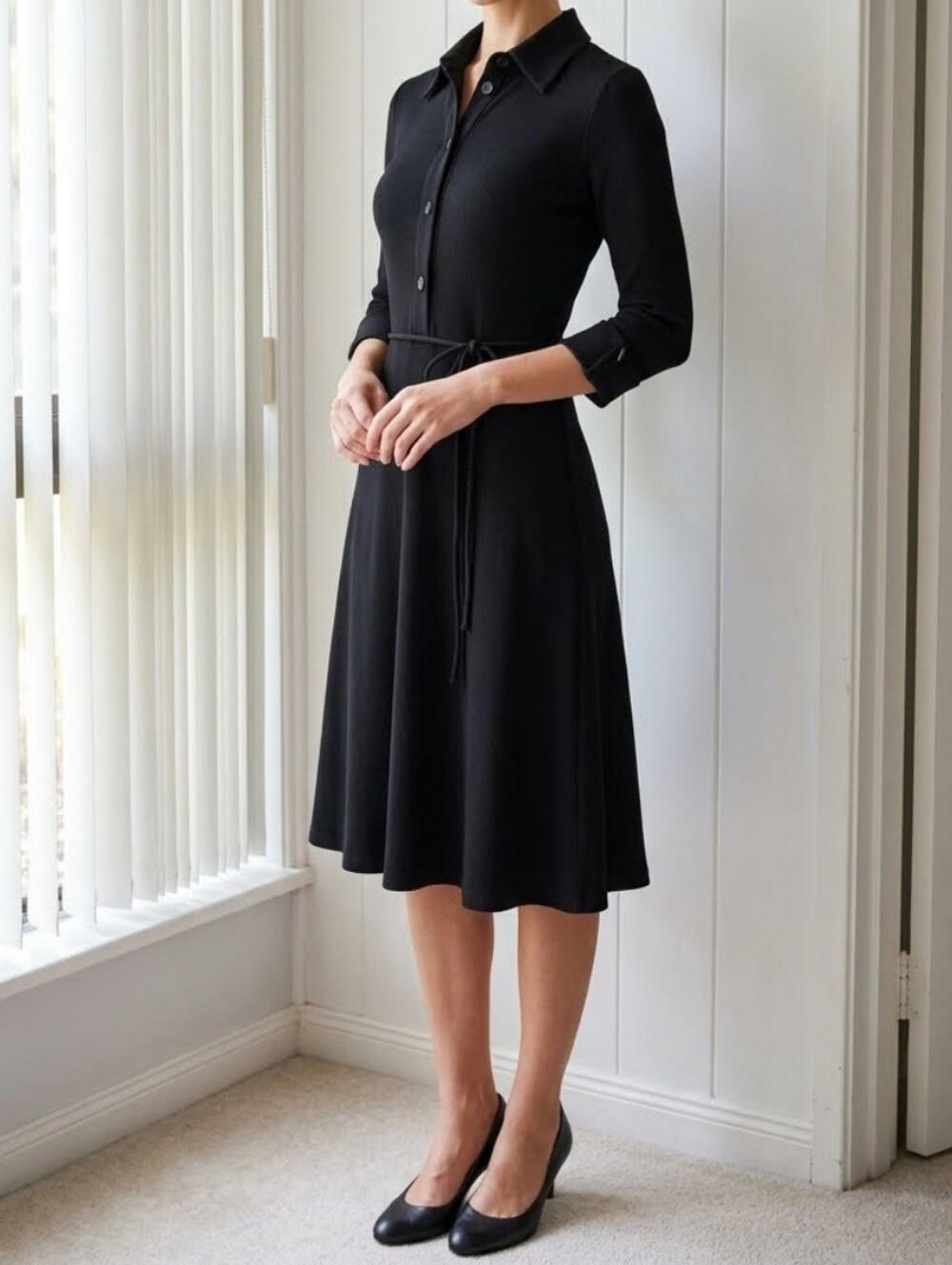 Vintage Finesse USA Black Button Up Collared Shirt Dress Size S Whimsigoth